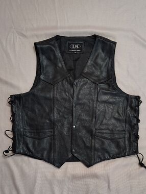 Leather King Men's Black Leather Vest with Side Lacing